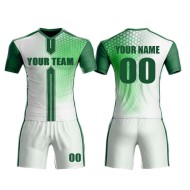 Custom sublimation white-navy football jerseys – children’s kit with custom names, dye-sublimation technology