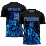 Blue Custom Flame Uniform Sublimation Royal-Light Black Jersey Soccer