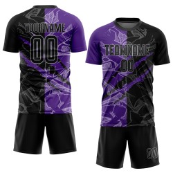 Pattern Uniform Custom Purple-Gray Sublimation Graffiti Jersey Black Scratch Soccer Pattern Uniform Custom Purple-Gray Sublimation Graffiti Jersey Black Scratch Soccer