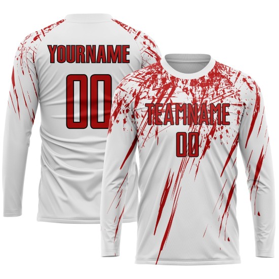 Sublimation White Soccer Custom Red-Black Uniform Jersey