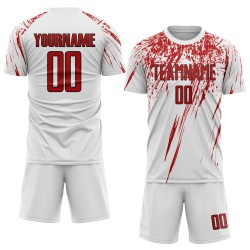 Sublimation White Soccer Custom Red-Black Uniform Jersey Sublimation White Soccer Custom Red-Black Uniform Jersey